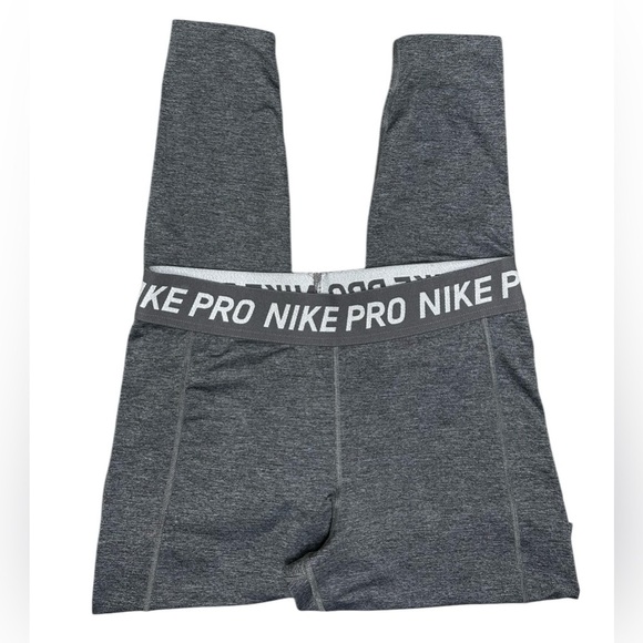 Nike Pro Leggings Womens Elastic Waist Dri Fit Training Charcoal Gray Logo Large - Picture 3 of 6